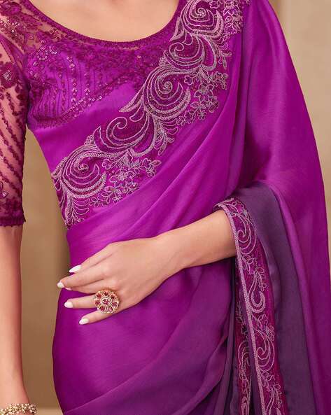 Magenta Pure Georgette Chiffon With Embroidery Sequins Saree 