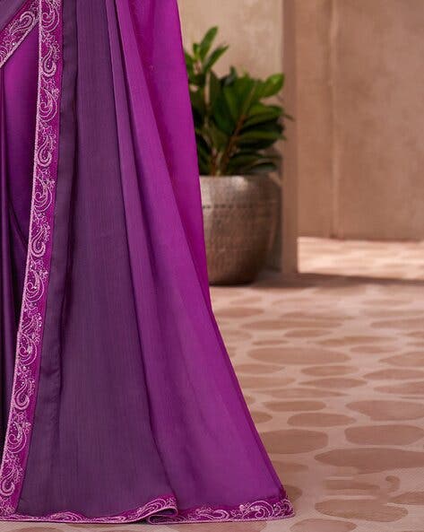 Magenta Pure Georgette Chiffon With Embroidery Sequins Saree 