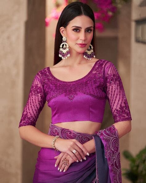 Magenta Pure Georgette Chiffon With Embroidery Sequins Saree 