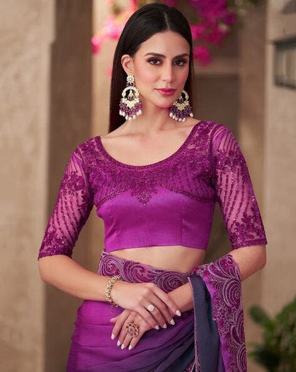 Magenta Pure Georgette Chiffon With Embroidery Sequins Saree 