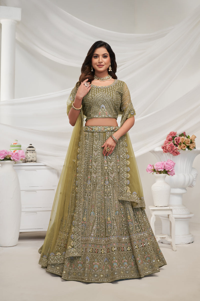 Green Paisley Patterned Lehenga Ensemble