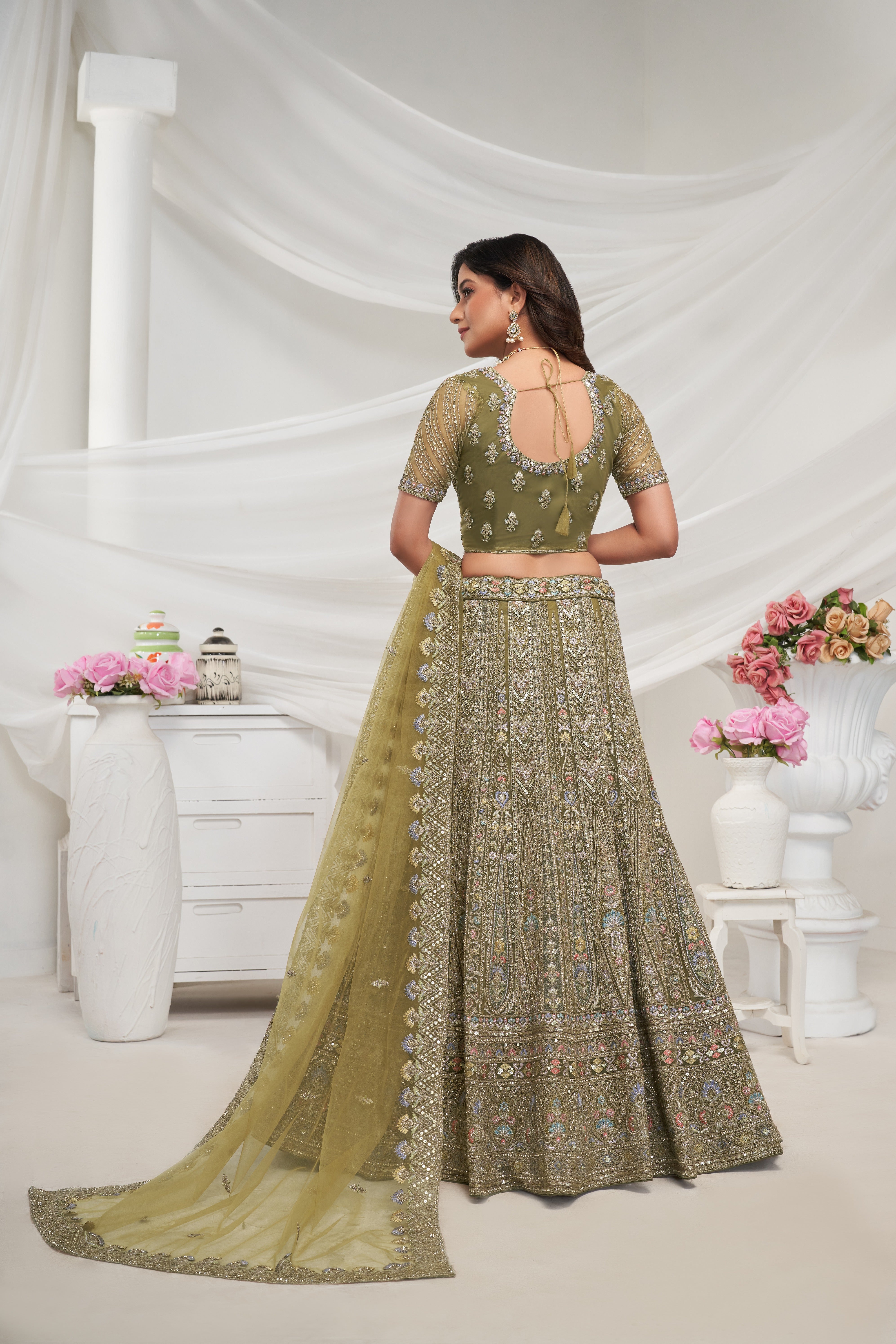 Green Paisley Patterned Lehenga Ensemble