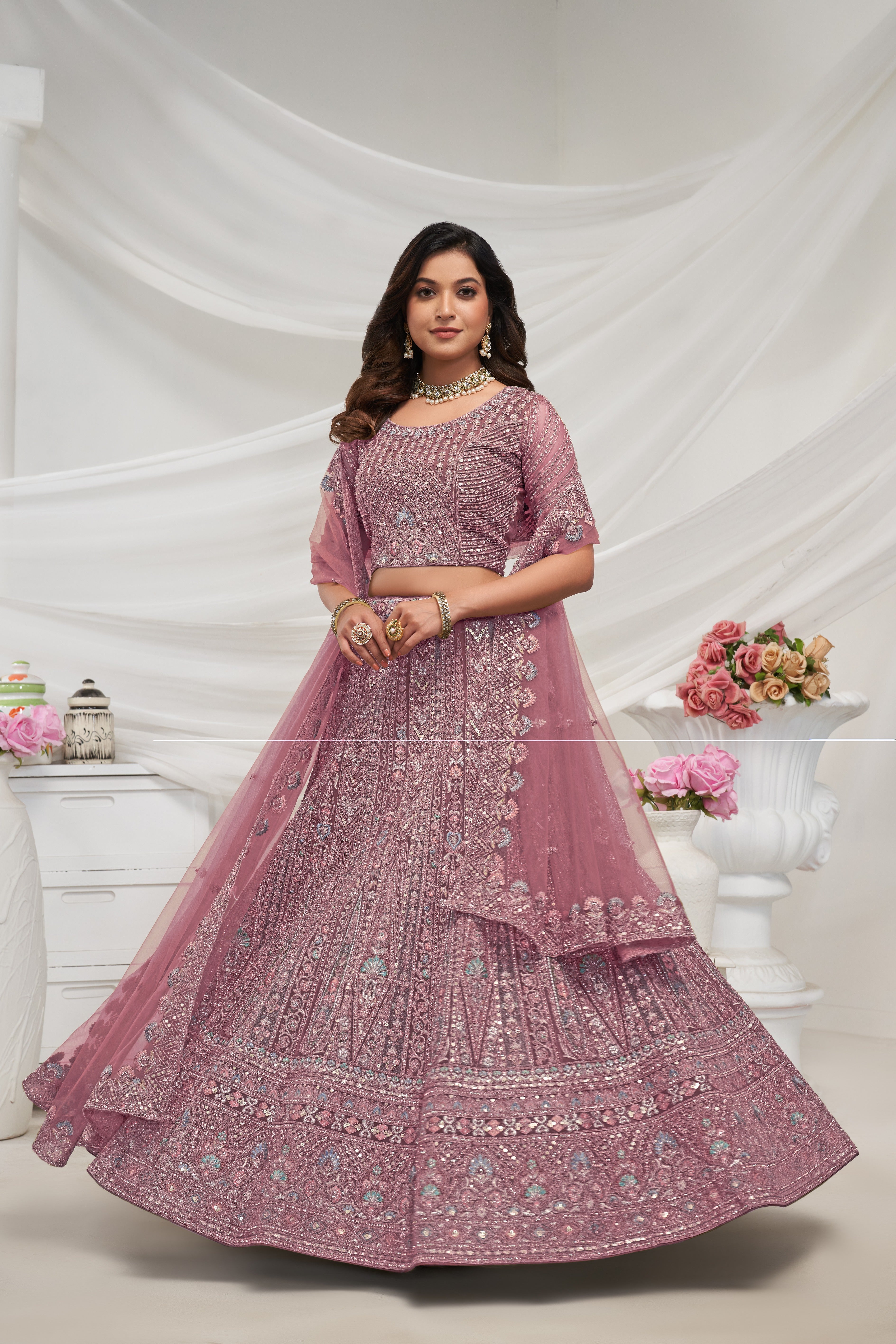 Mauve Paisley Patterned Lehenga Ensemble