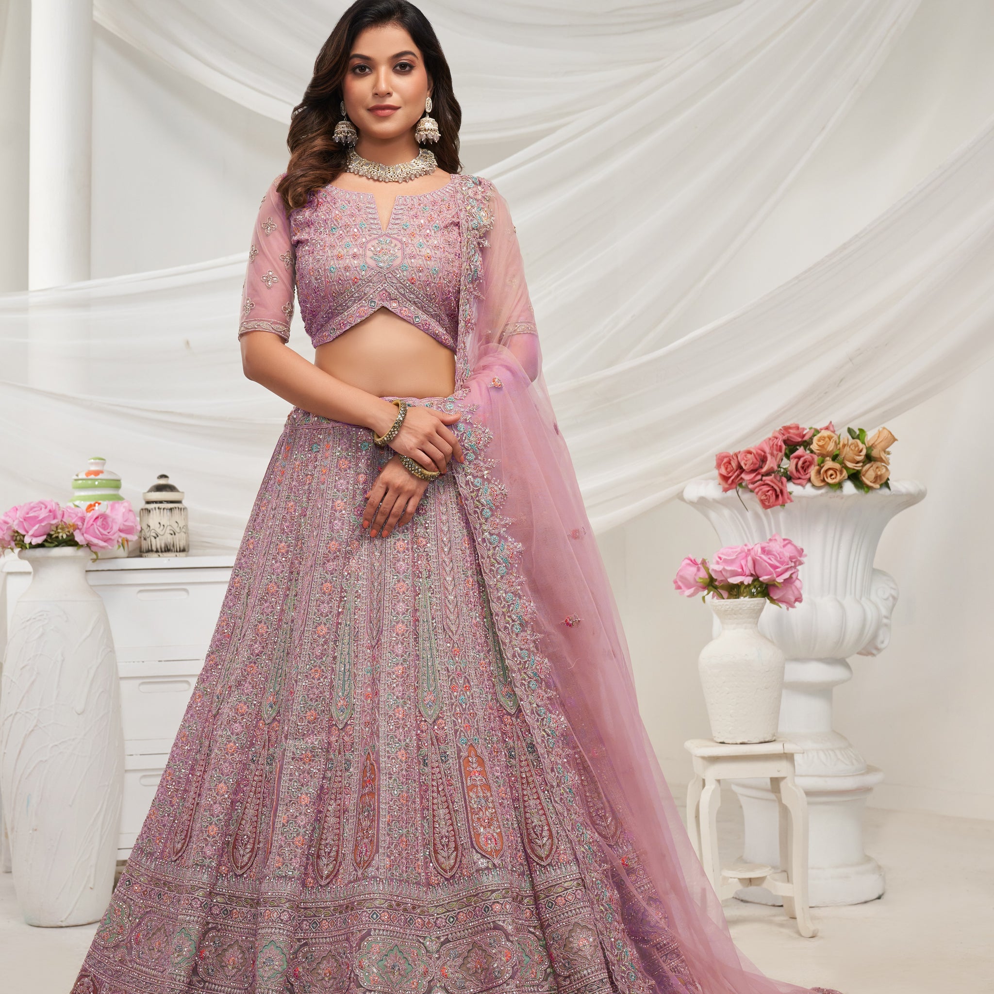 Mauve Paisley Floral Bridal Lehenga | Designer Lehenga