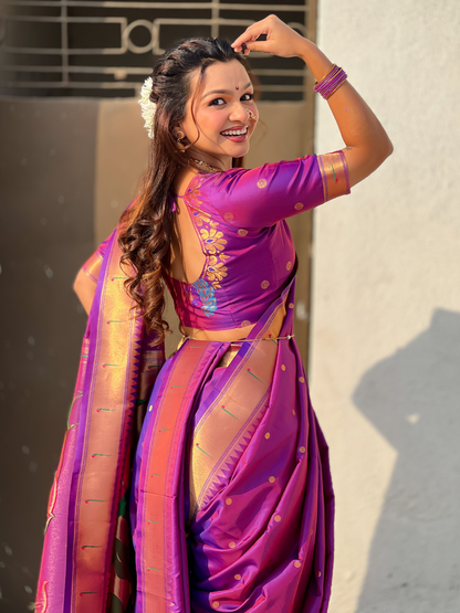 Purple Wedding Special Nauvari Paithani Soft Silk Saree 