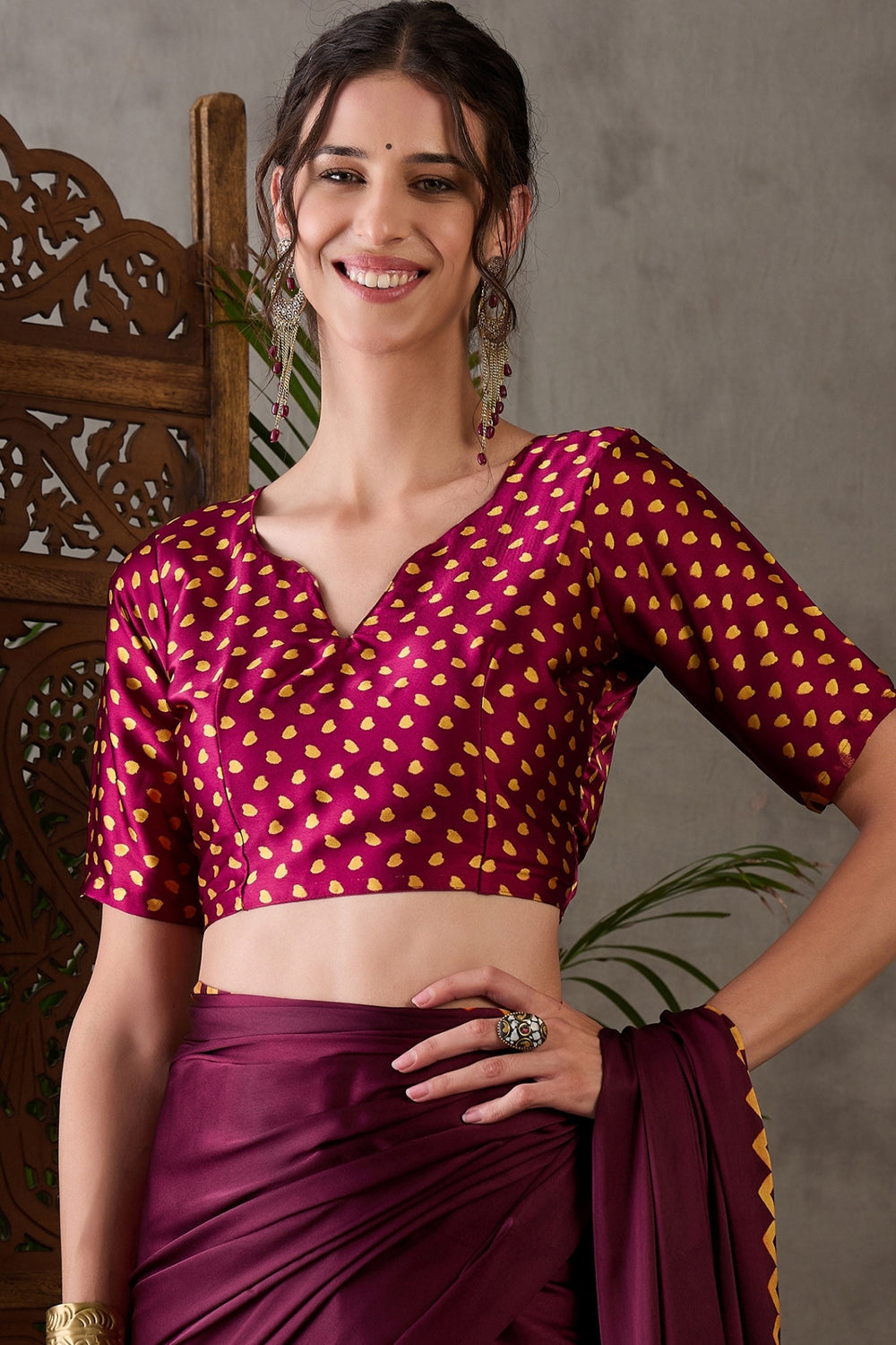 Maroon Pure Gaji Silk Satin Printed Saree 