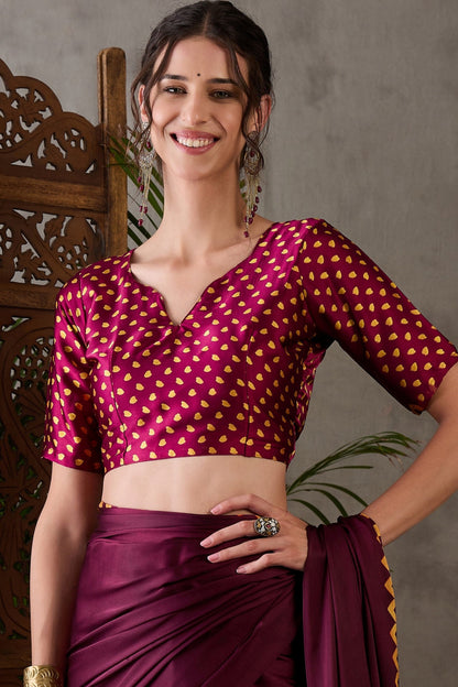 Maroon Pure Gaji Silk Satin Printed Saree 