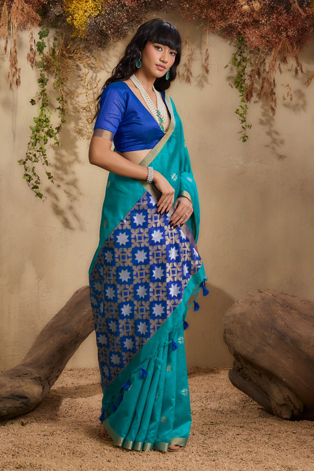 Blue Pure Tussar Handloom Silk Saree 