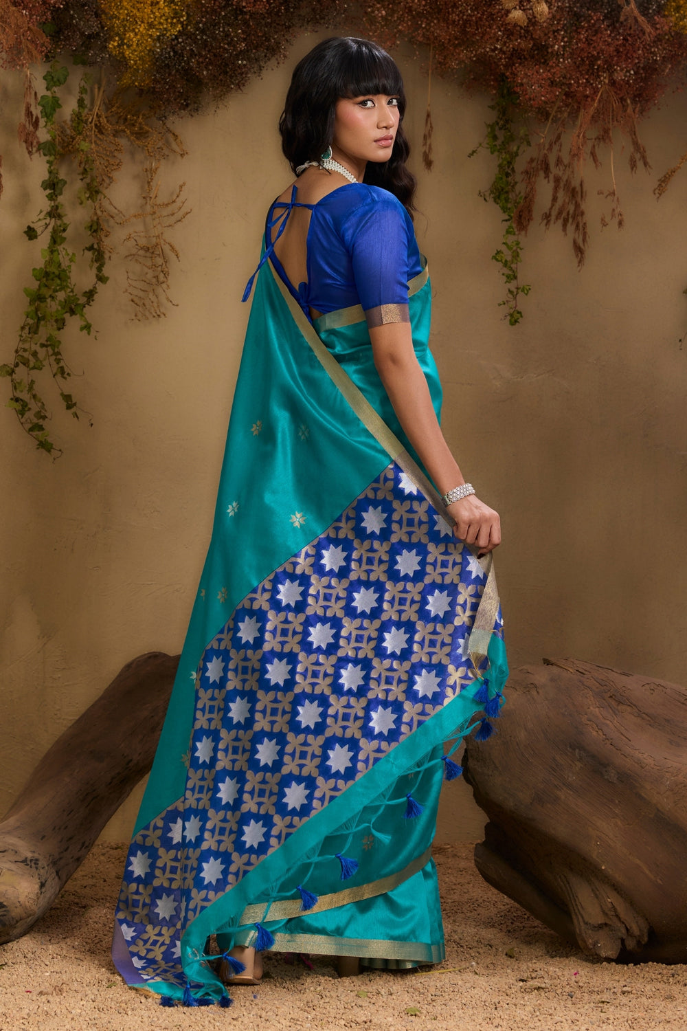 Blue Pure Tussar Handloom Silk Saree 
