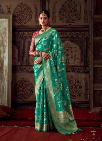 Party Wear Designer Sunehari Roopkala Banarasi Crepe Georgette Saree