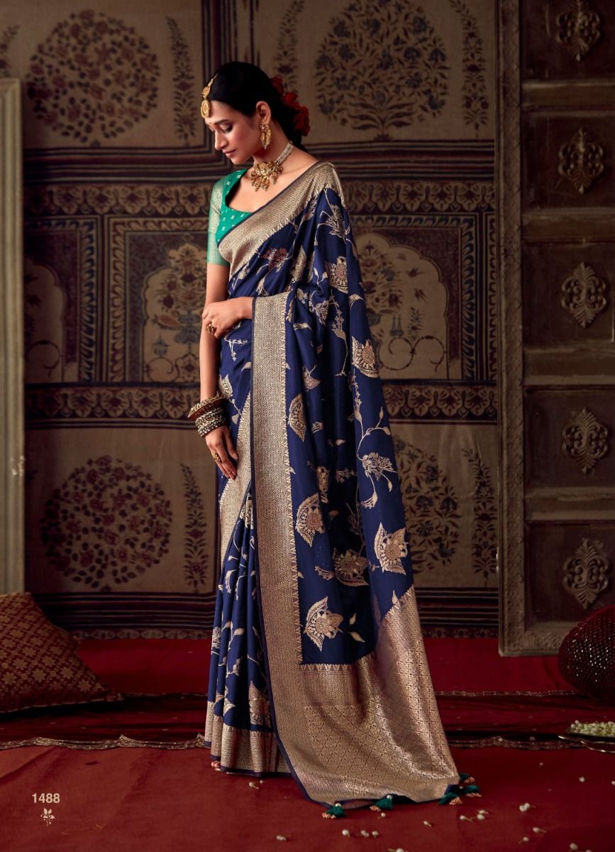 Party Wear Designer Sunehari Roopkala Banarasi Crepe Georgette Saree