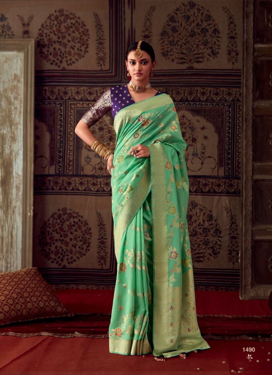 Party Wear Designer Sunehari Roopkala Banarasi Crepe Georgette Saree