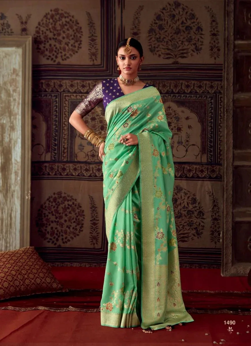 Party Wear Designer Sunehari Roopkala Banarasi Crepe Georgette Saree
