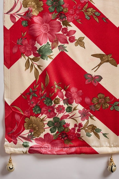Red &amp; Ivory Semi Modal Floral Printed Party Wear Saree with Blouse 