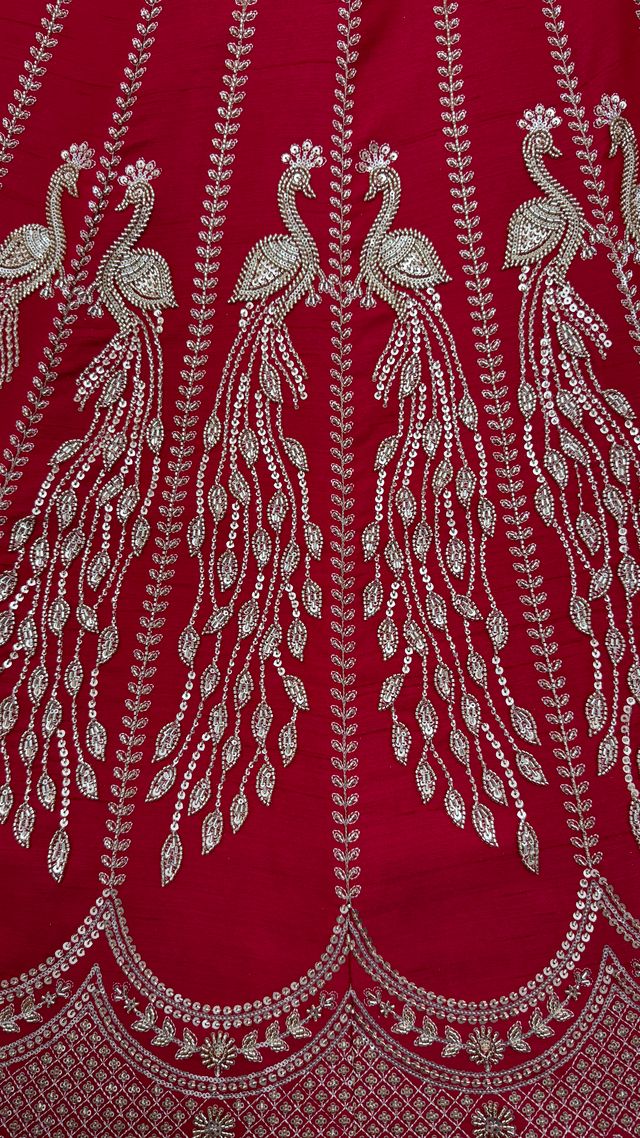 Red Pure Soft Heavy Net Sequins Embroidery Work Bridal Lehenga Choli 