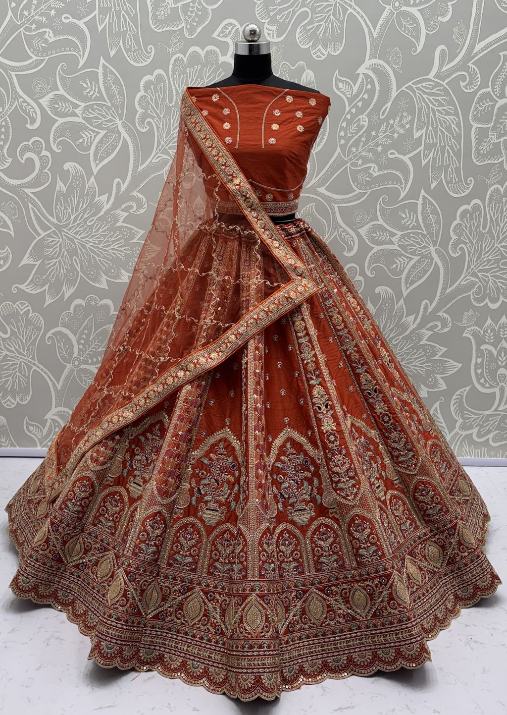 Orange Pure Soft Gadhwal Silk Premium Bridal Lehenga Choli
