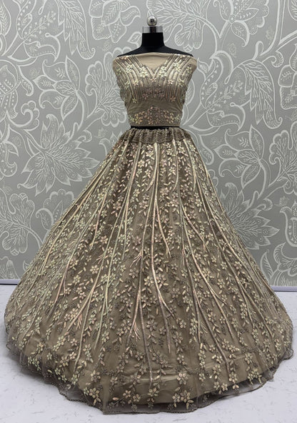 Golden Pure Soft Net Heavy Embroidery Work Bridal Lehenga Bridal Lehenga Anant Tex Exports Pvt.Ltd..