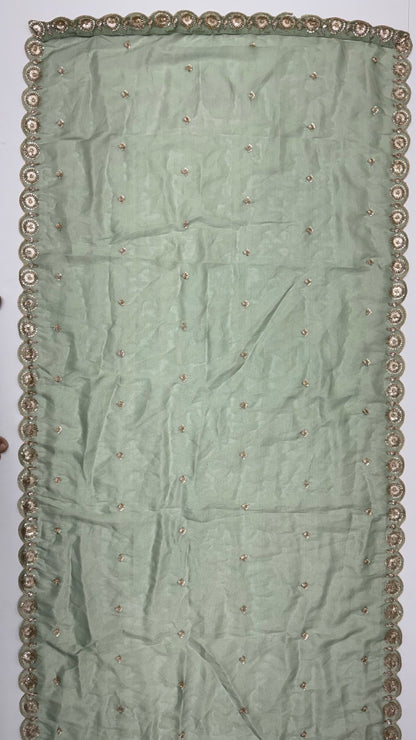 Pista Pure Chandnia Silk Handwork Motif Peacock Pattern Crystal Beads Multi Thread Dori &amp; Sequins Work Bridal Lehenga Choli