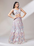 Semi-stitched net lehenga with multicolor thread work

