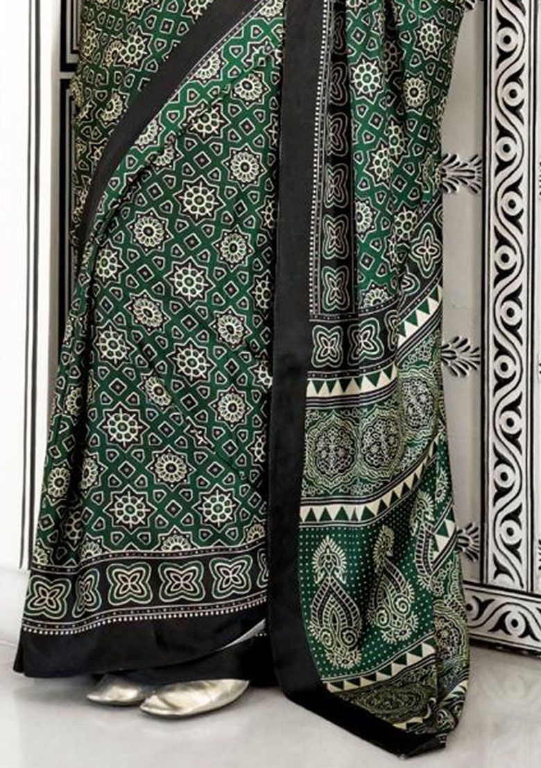 Ajrakh Print Japan Crape Saree