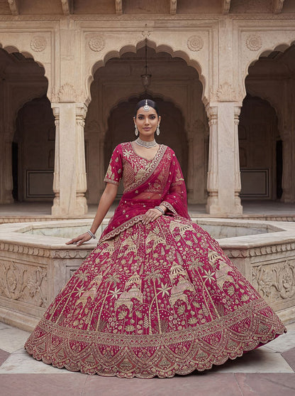 Rani Pink Pure Soft Silk Heavy Embroidery Work Bridal Lehenga 