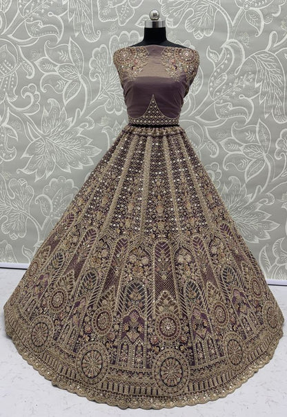 Purple Pure Soft Heavy Net Sequins Embroidery Work Bridal Lehenga 