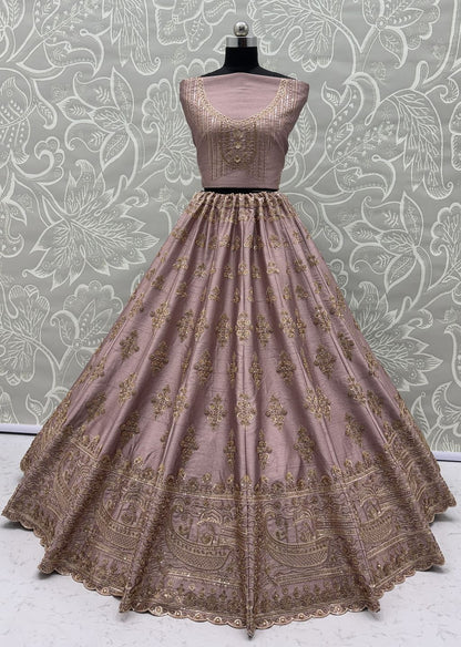 Powder Pink Pure Soft Heavy Silk Sequins Embroidery Work Bridal Lehenga 