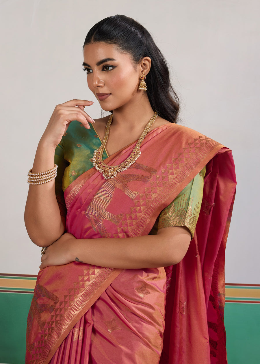 Rani Pink Pure Soft Silk Handloom Saree Panetar Saree Anant Tex Exports Pvt.Ltd..