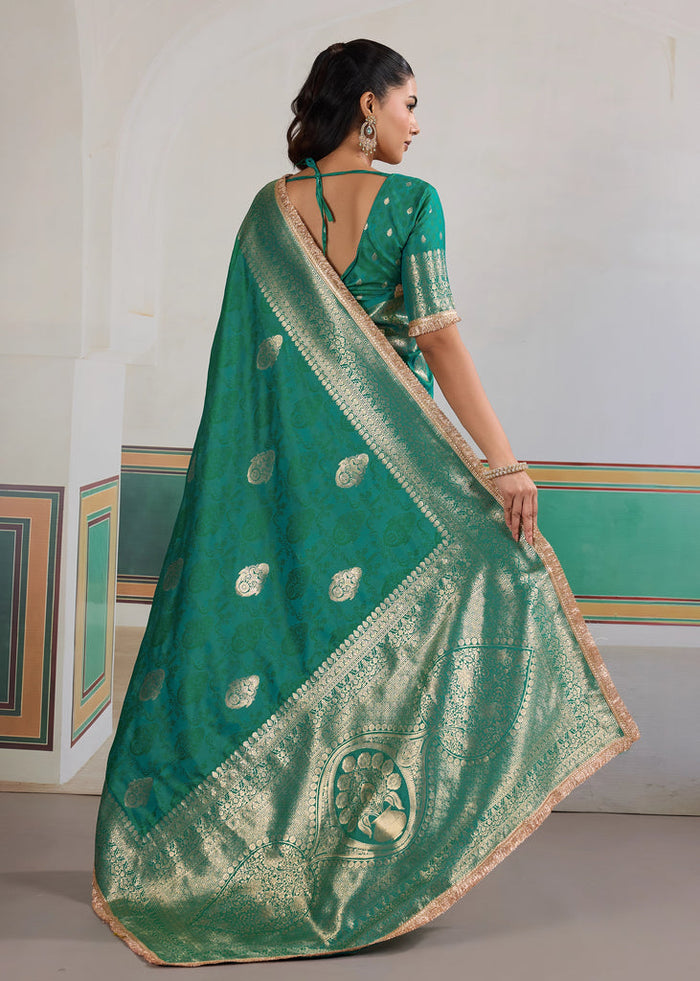 Hunter Green Woven Banarasi Satin Silk Saree