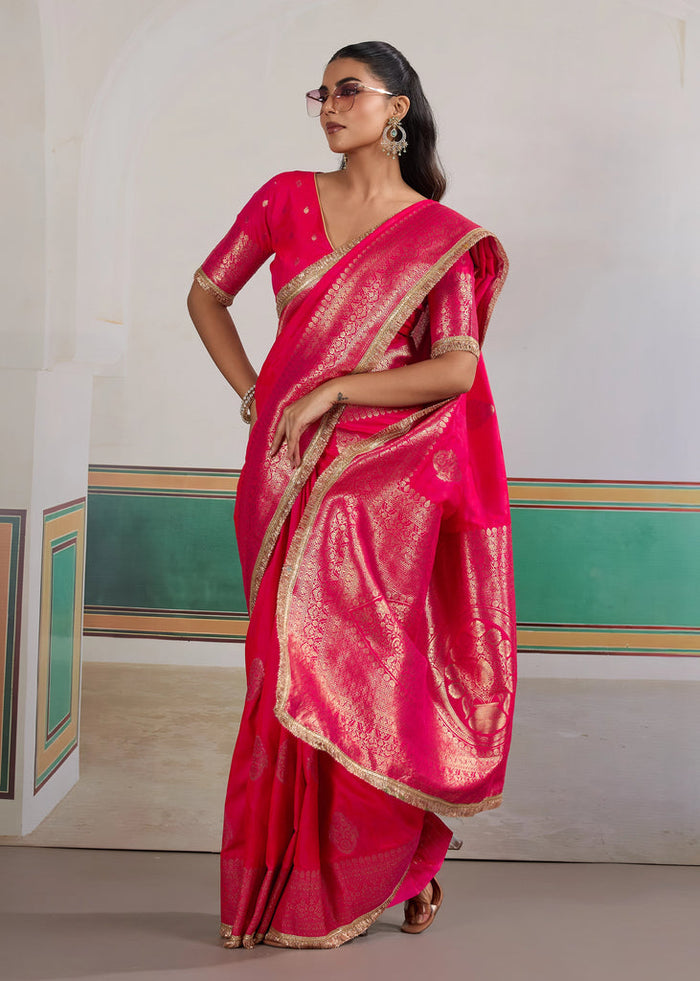 Pink Woven Banarasi Satin Silk Saree Japan Satin Saree Anant Tex Exports Pvt.Ltd..