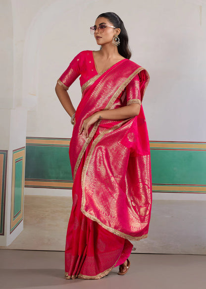 Pink Woven Banarasi Satin Silk Saree Japan Satin Saree Anant Tex Exports Pvt.Ltd..