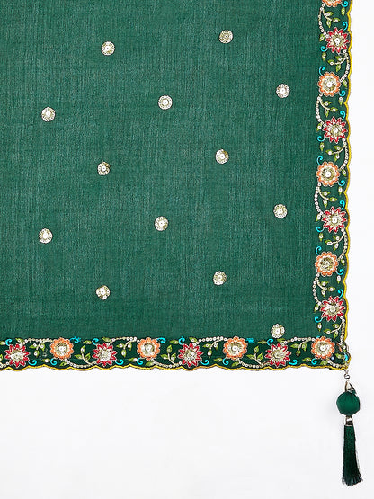 Green Chiffon Position Print with Sequins Embroidery Lehenga Choli