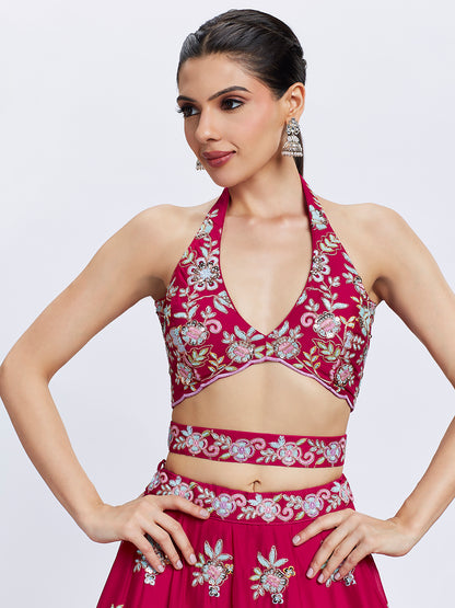 Rose Georgette Sequins and Thread Embroidery Lehenga Choli &amp; Dupatta