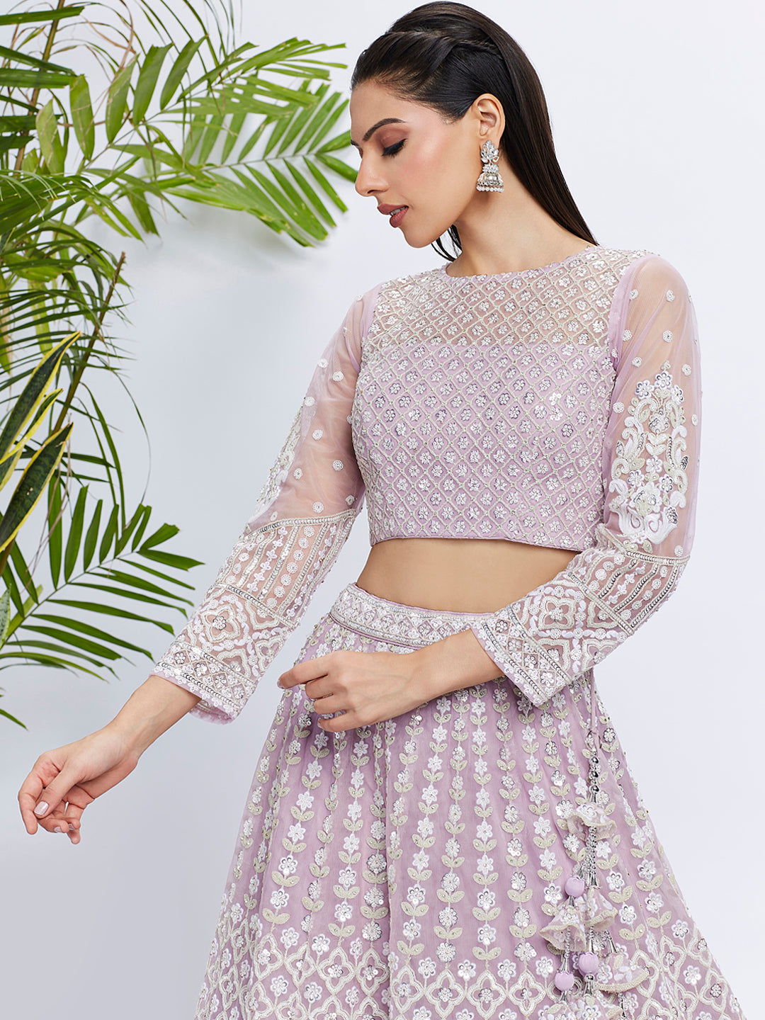 Lavender Net Sequins and Thread Embroidery Lehenga Choli &amp; Dupatta