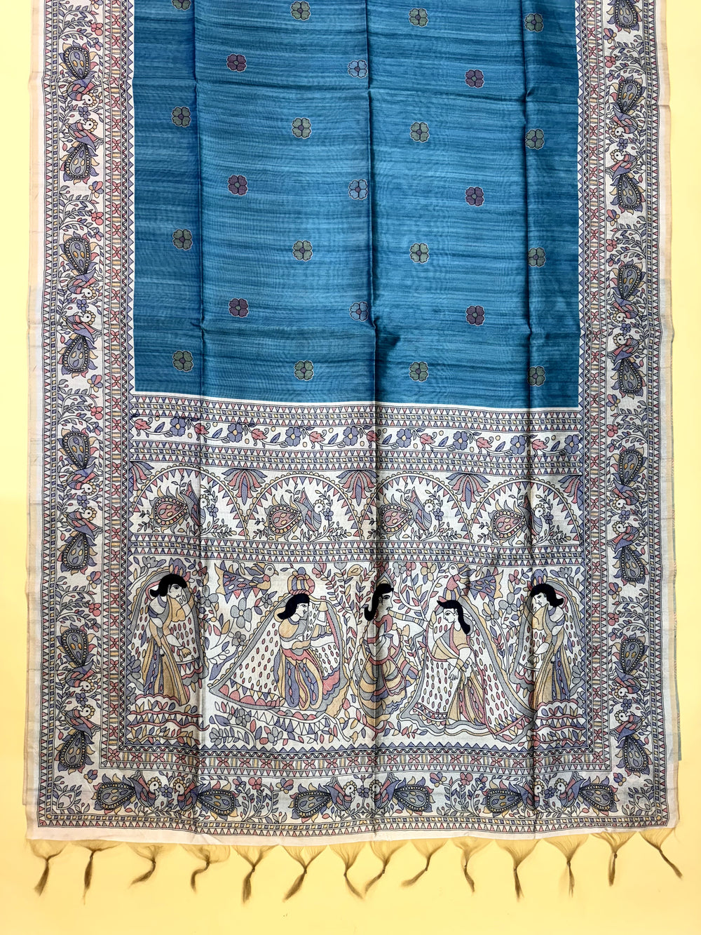 Firozi Pure Tussar Madhubani Pallu Tussar Silk Saree