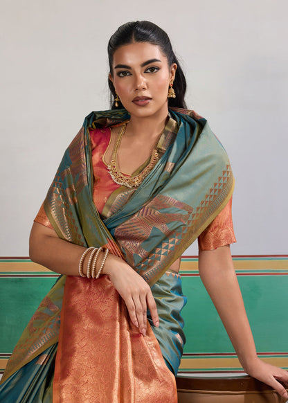 Teal Blue Pure Soft Silk Handloom Saree Panetar Saree Anant Tex Exports Pvt.Ltd..