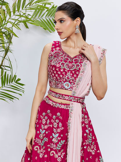 Rose Pure Georgette Sequins and Thread Embroidery Lehenga Choli &amp; Dupatta