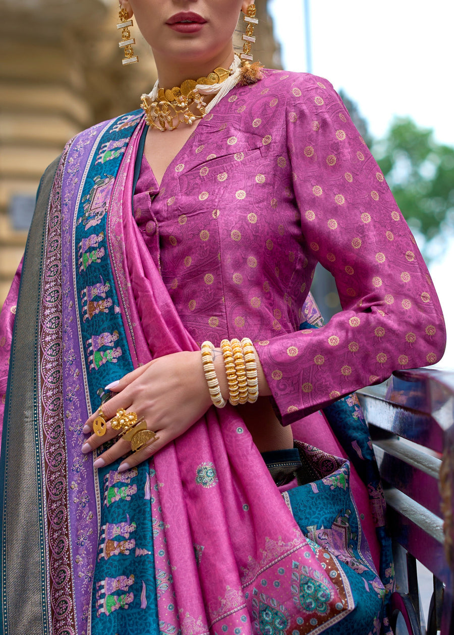 Pink Pure Viscose Silk Blend Foil Print Saree 
