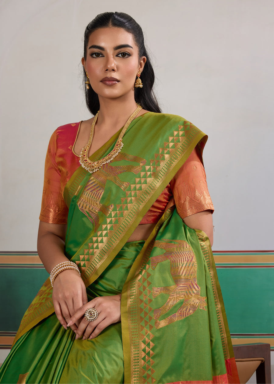 Green Pure Soft Silk Handloom Saree Panetar Saree Anant Tex Exports Pvt.Ltd..