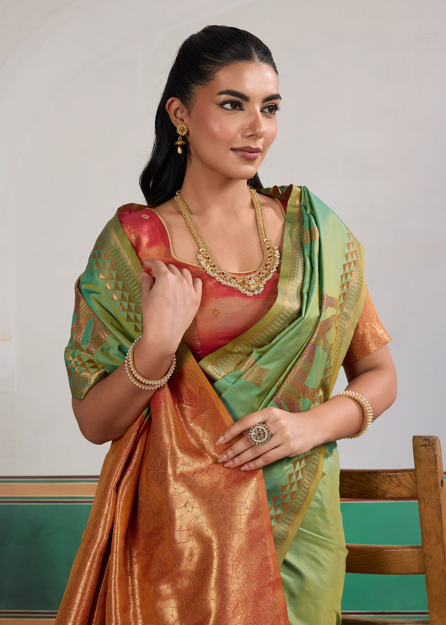 Sea Green Pure Soft Silk Handloom Saree Panetar Saree Anant Tex Exports Pvt.Ltd..
