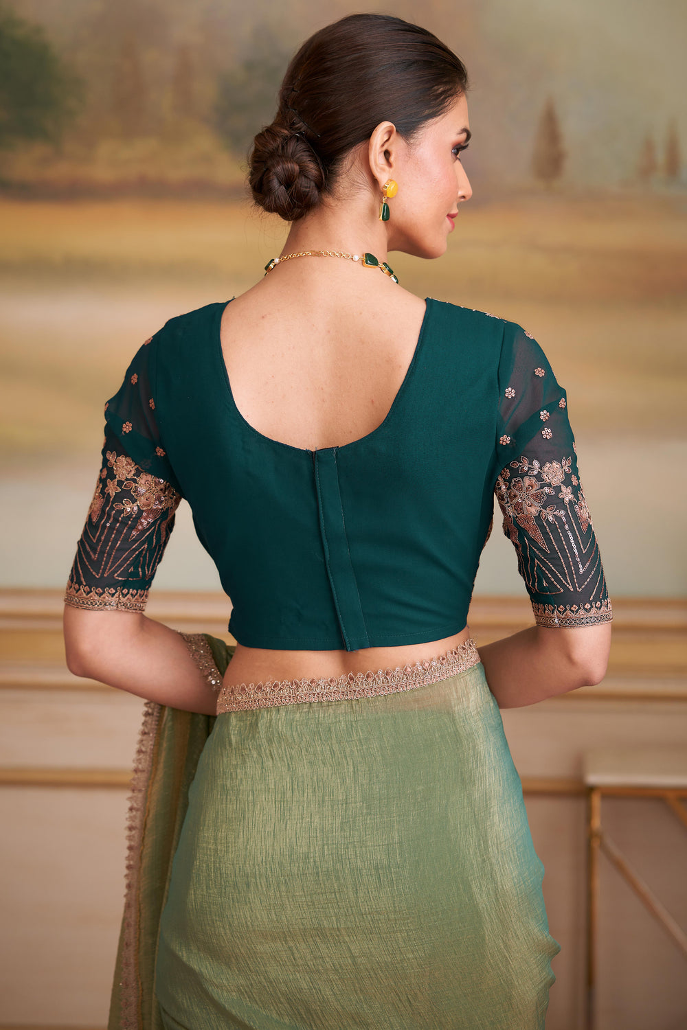 Pista Green Pure Georgette Silk With Floral Sequins Saree 
