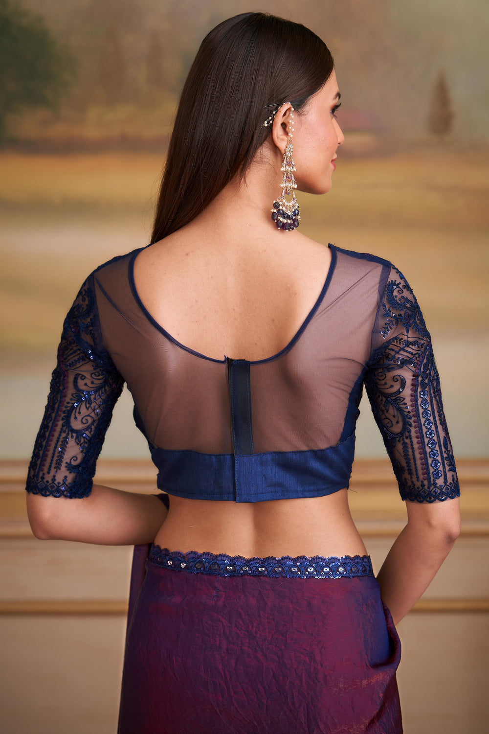 Wine Pure Georgette Silk With Floral Sequins Saree 