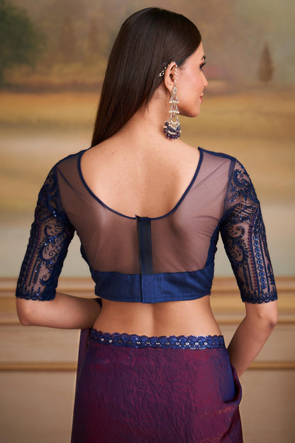 Wine Pure Georgette Silk With Floral Sequins Saree 