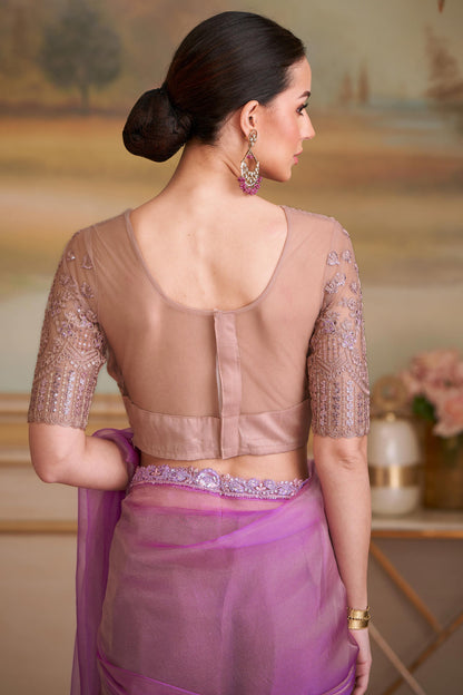 Magenta Pure Georgette Silk With Floral Sequins Saree 