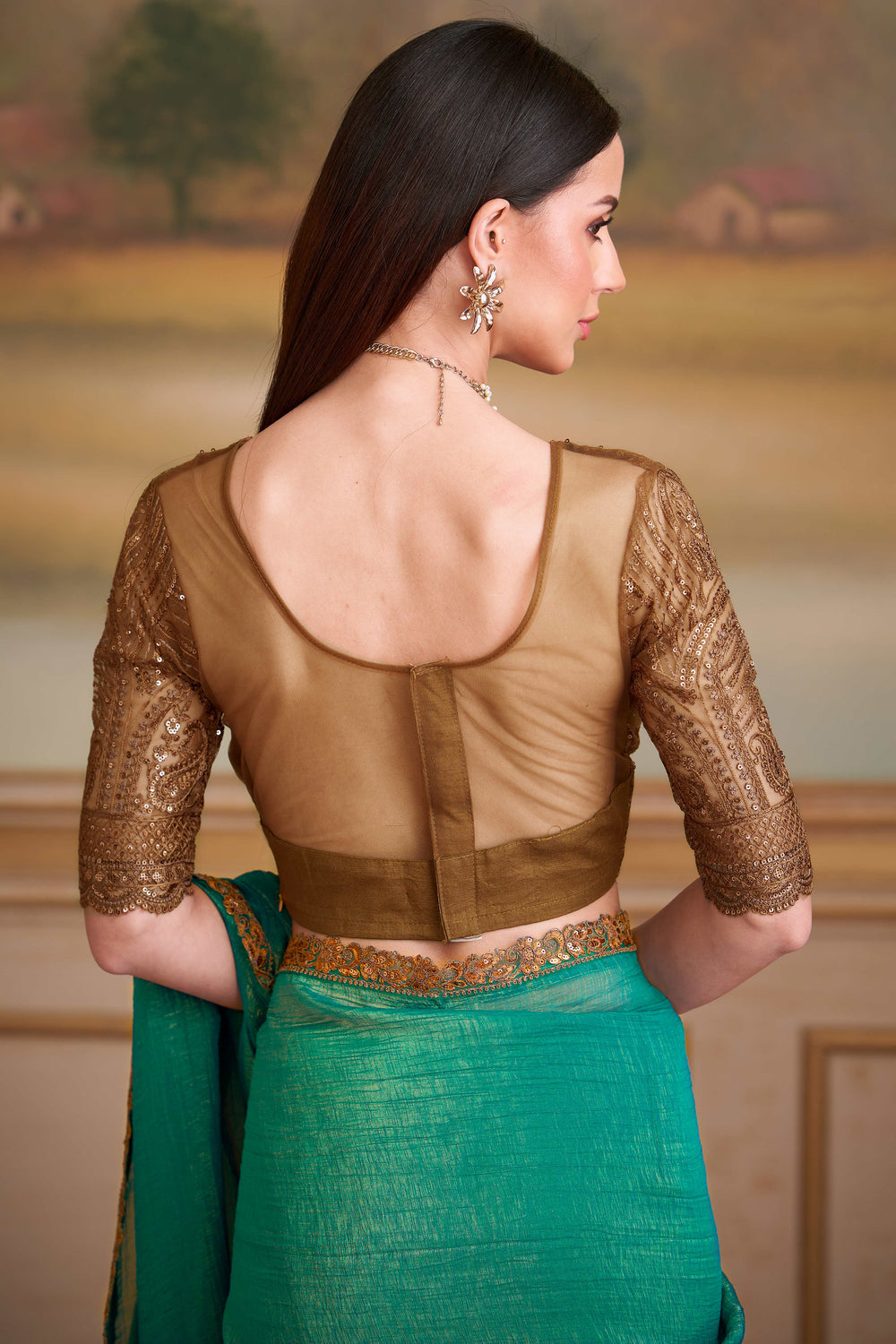 Sea Green Pure Georgette Silk With Floral Sequins Saree 