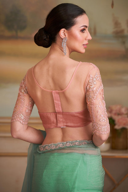 Sea Green Pure Georgette Silk With Floral Sequins Saree 