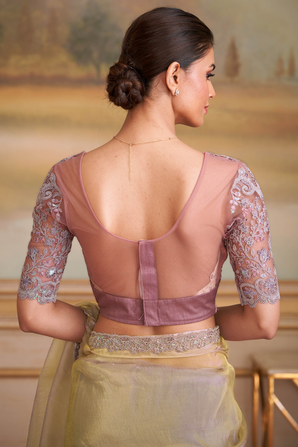 Beige Pure Georgette Silk With Floral Sequins Saree 