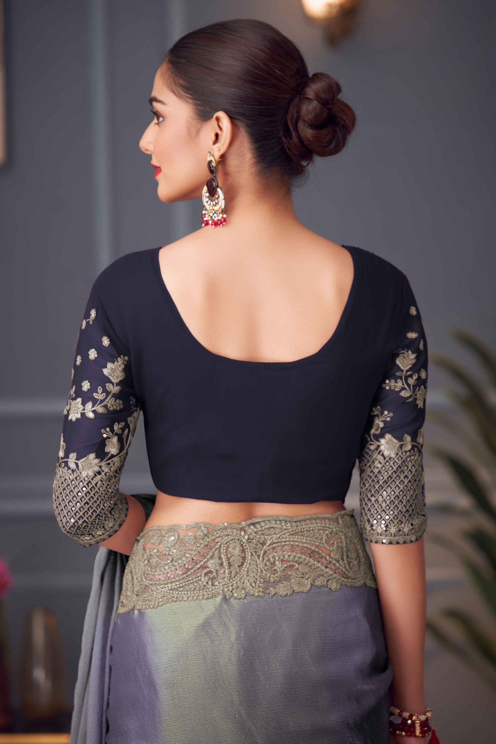 Grey Pure Georgette Chiffon With Embroidery Sequins Saree 