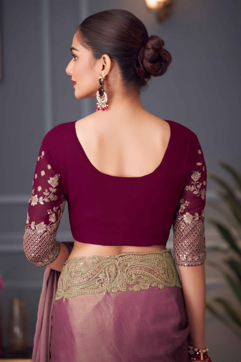 Mauve Pure Georgette Chiffon With Embroidery Sequins Saree ##color## Georgette Saree with premium fabric and embroidery