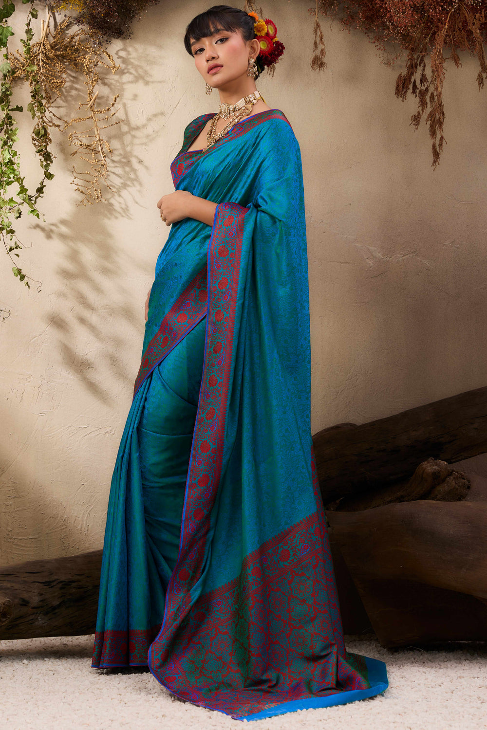 Teal Pure Silk Kanjivaram Handloom Banarasi Saree 